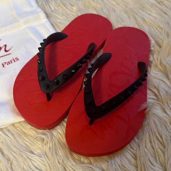 Christian Louboutin Red Sandals with Black Straps size 36 - Picture 2 of 7